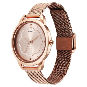 Sonata Wedding Quartz Analog Rose Gold Dial Stainless Steel Strap Watch for Women