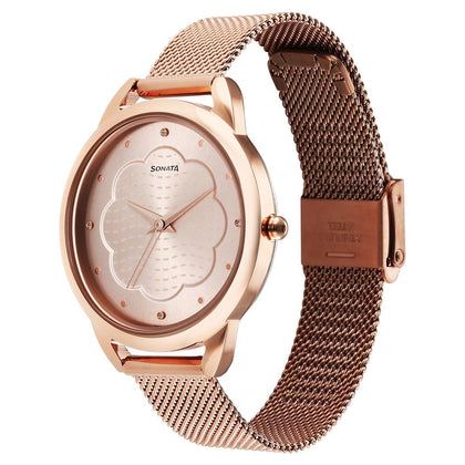 Sonata Wedding Quartz Analog Rose Gold Dial Stainless Steel Strap Watch for Women