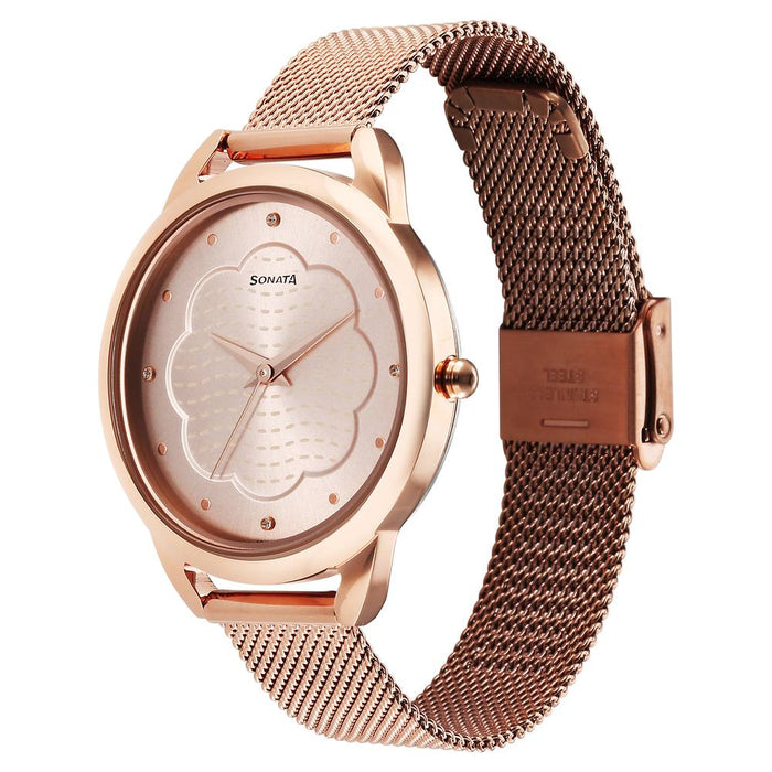 Sonata Wedding Quartz Analog Rose Gold Dial Stainless Steel Strap Watch for Women