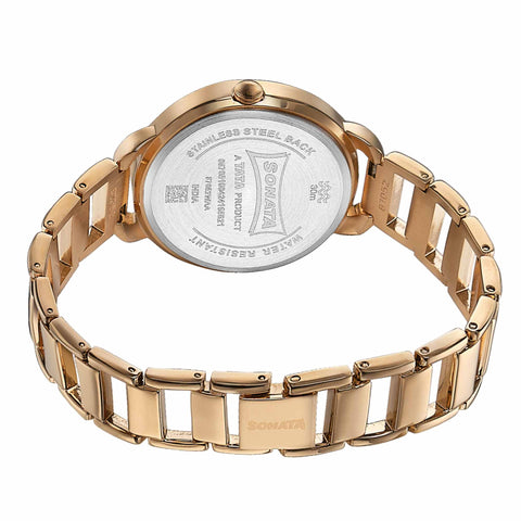 Sonata Wedding Bling Quartz Analog Silver Dial Rose Gold Metal Strap Watch for Women