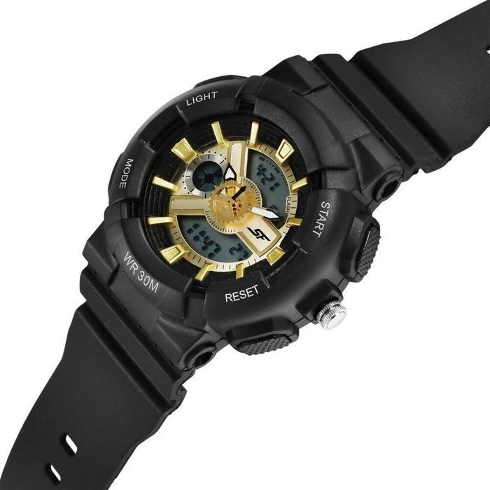 SF Striking Black & Gold Gear Unisex Watch - Unique Aesthetic with Robust Performance