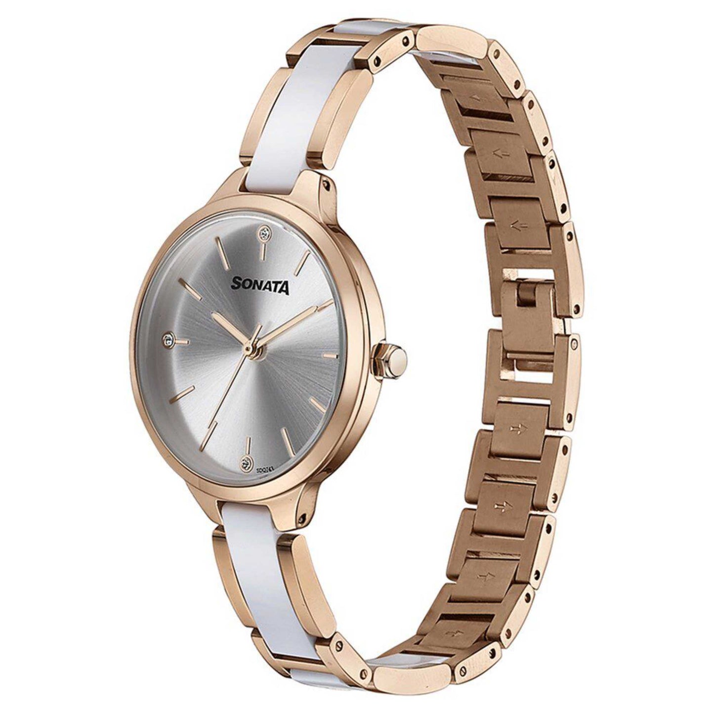 Sonata Quartz Analog Silver Dial Two Toned Stainless Steel Strap Watch For Women