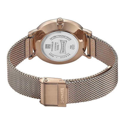 Sonata White Dial Rose Gold Metal Strap Analog Watch for Women