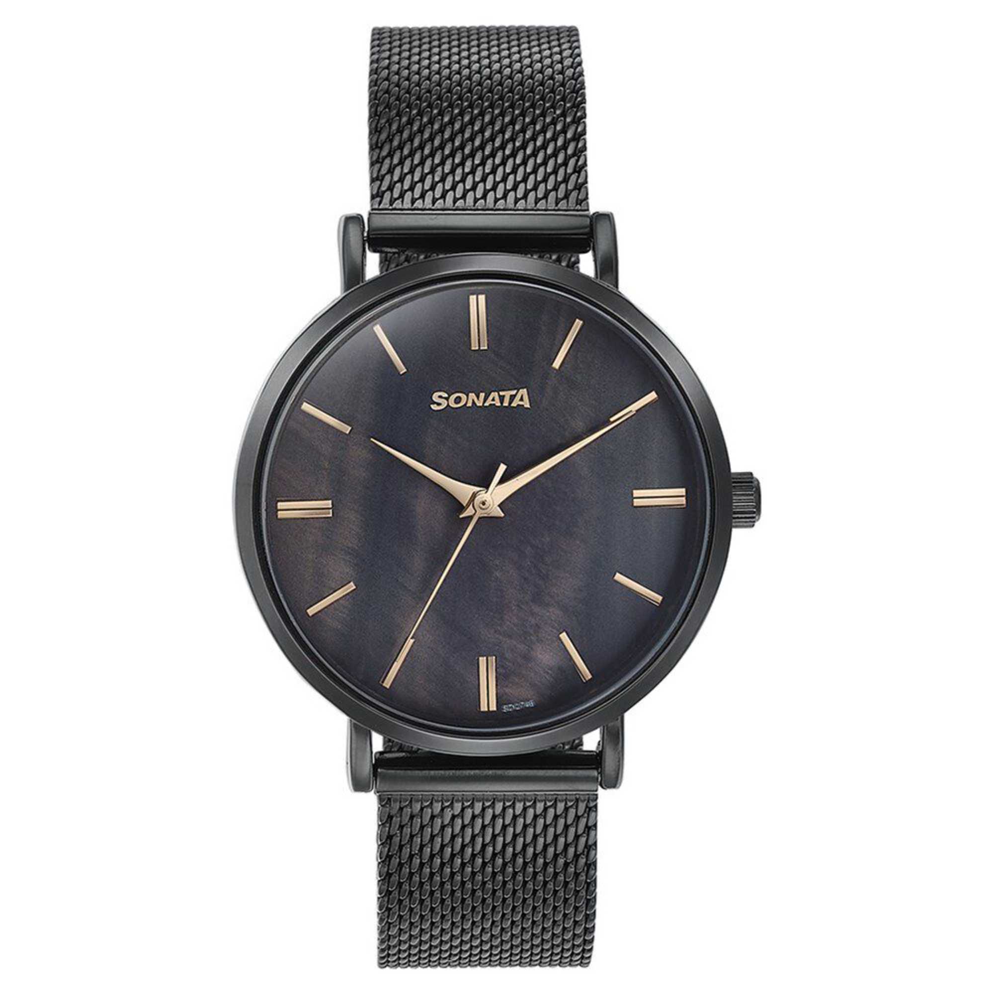 Sota Quartz Alog Black Dial Black Stainless Steel Strap Watch For Women (87067NM01)