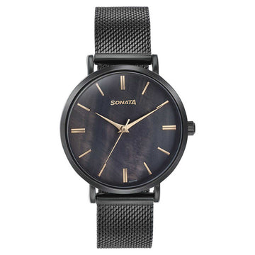 Sota Quartz Alog Black Dial Black Stainless Steel Strap Watch For Women (87067NM01)