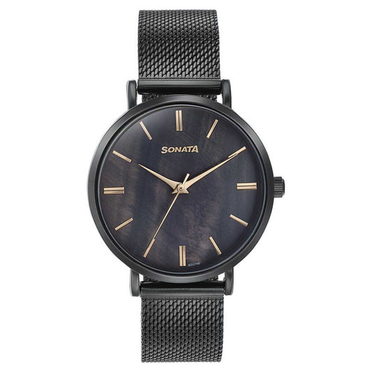 Sota Quartz Alog Black Dial Black Stainless Steel Strap Watch For Women (87067NM01)