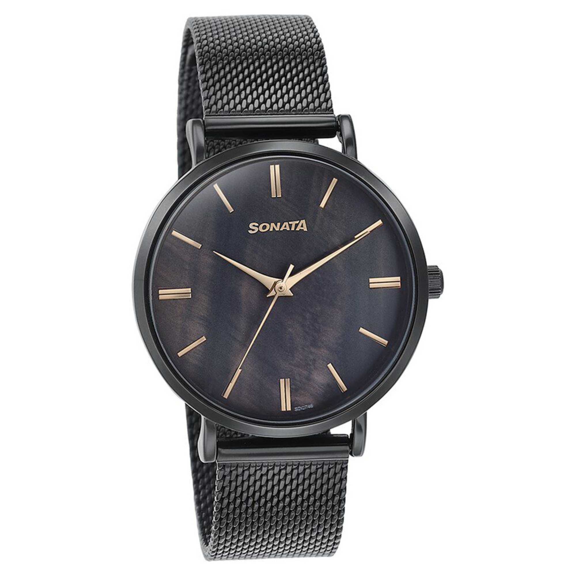 Sota Quartz Alog Black Dial Black Stainless Steel Strap Watch For Women (87067NM01)