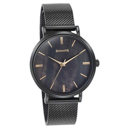 Sota Quartz Alog Black Dial Black Stainless Steel Strap Watch For Women (87067NM01)