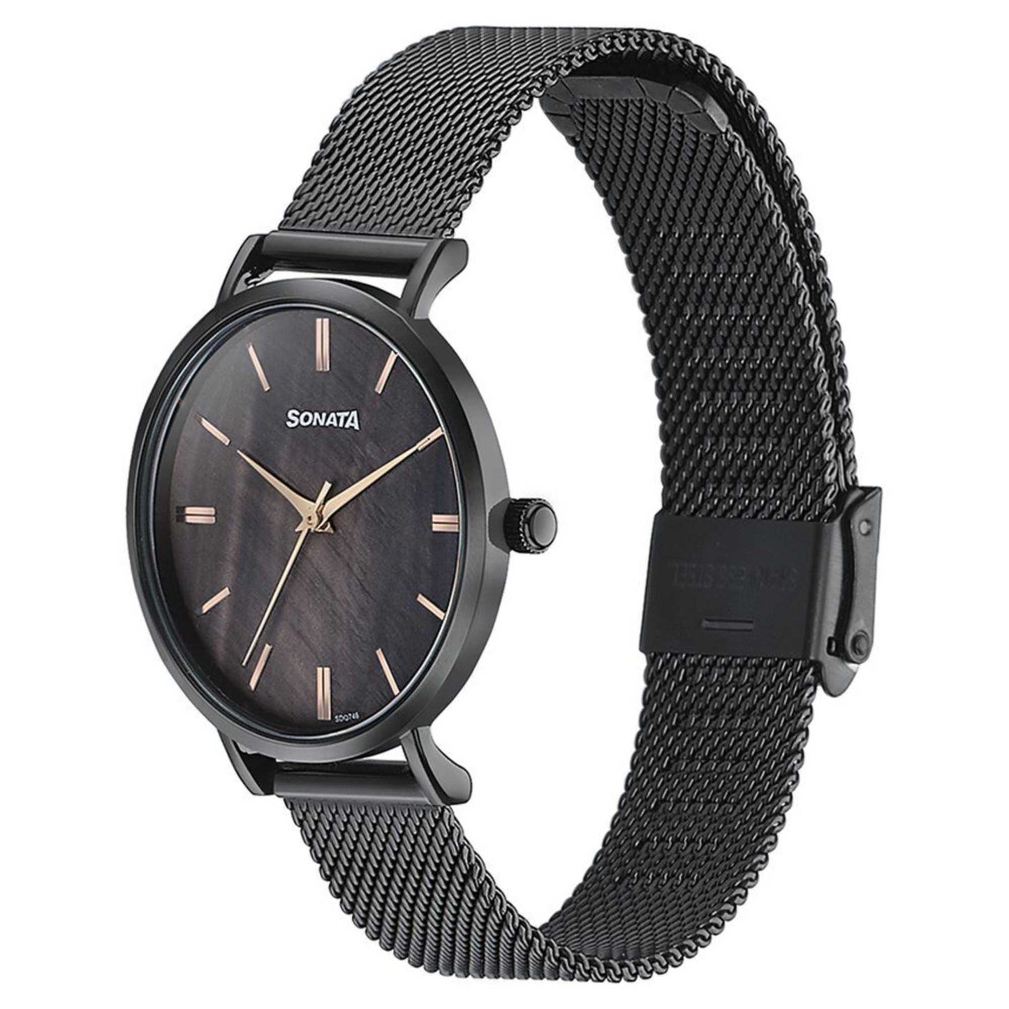 Sota Quartz Alog Black Dial Black Stainless Steel Strap Watch For Women (87067NM01)