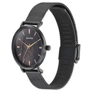 Sota Quartz Alog Black Dial Black Stainless Steel Strap Watch For Women (87067NM01)