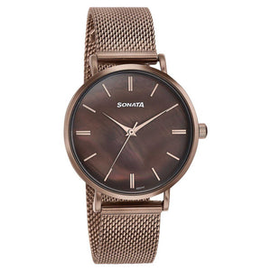 Sota Quartz Alog Brown Dial Brown Stainless Steel Strap Watch For Women (87067QM01)