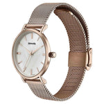 Sonata Quartz Analog White Round Dial Rose Gold Stainless Steel Strap Watch For Women