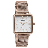 Sonata White Square Dial Rose Gold Metal Strap Analog Watch for Women