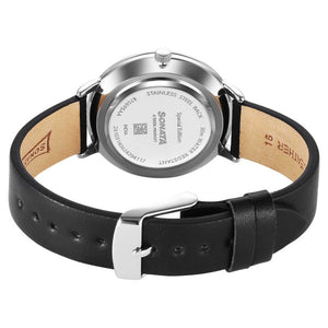 Sonata Silver Hindi Calligraphy Dial Leather Strap Analog Watch For Women