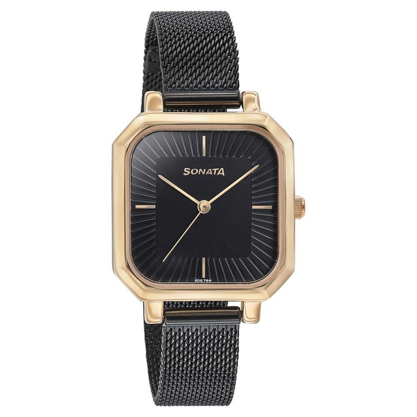 Sonata Modern Edit Quartz Analog Black Dial Black Stainless Steel Strap Watch For Women