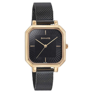 Sonata Modern Edit Quartz Analog Black Dial Black Stainless Steel Strap Watch For Women