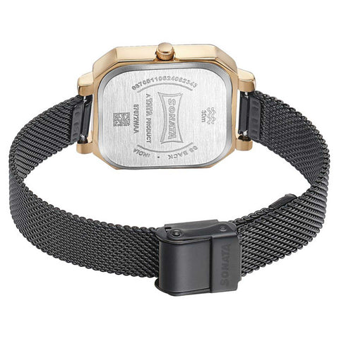 Sonata Modern Edit Quartz Analog Black Dial Black Stainless Steel Strap Watch For Women