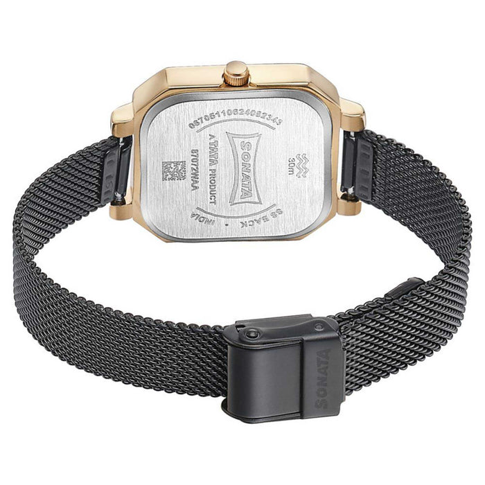 Sonata Modern Edit Quartz Analog Black Dial Black Stainless Steel Strap Watch For Women