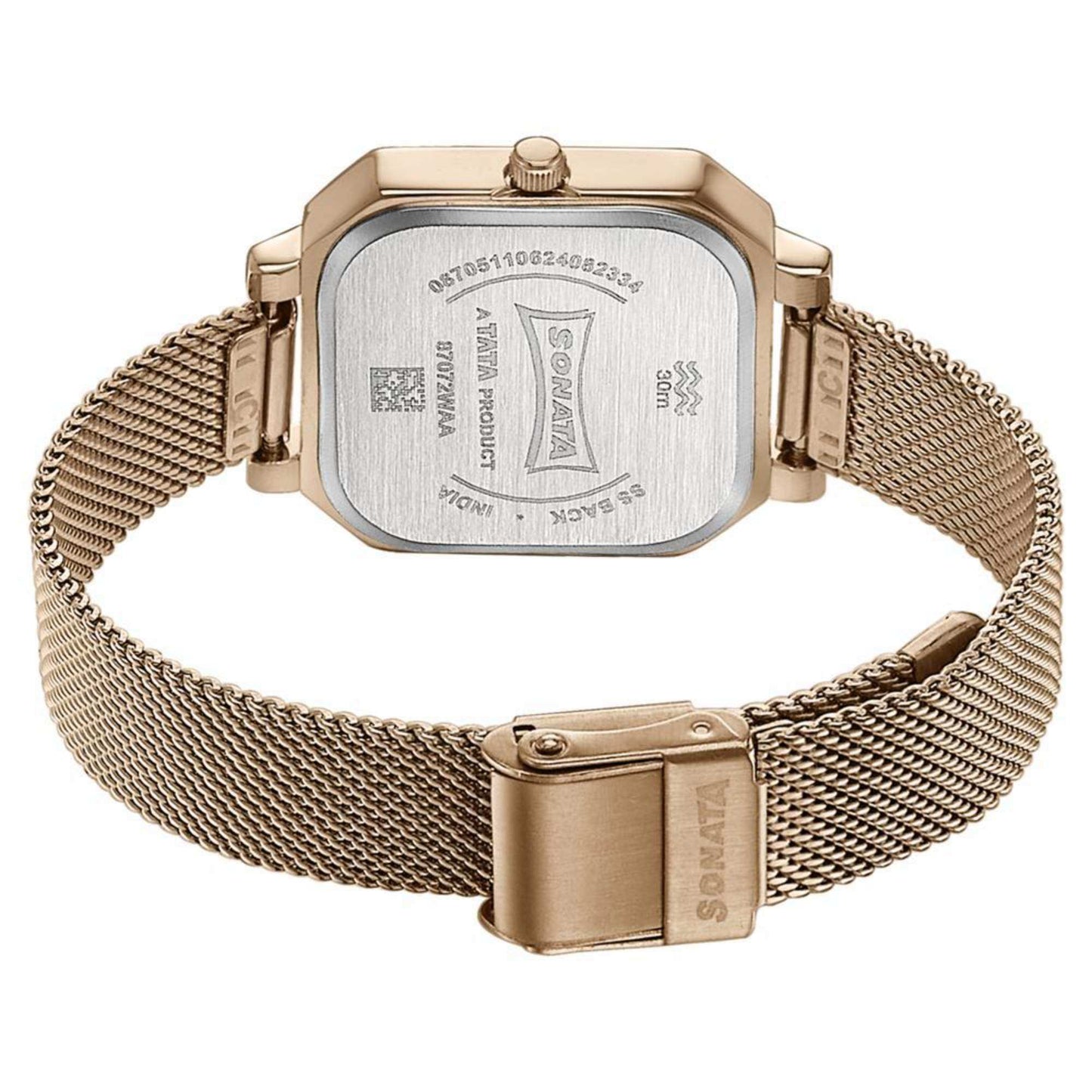 Sonata Modern Edit Quartz Analog Pink Dial Rose Gold Stainless Steel Strap Watch For Women