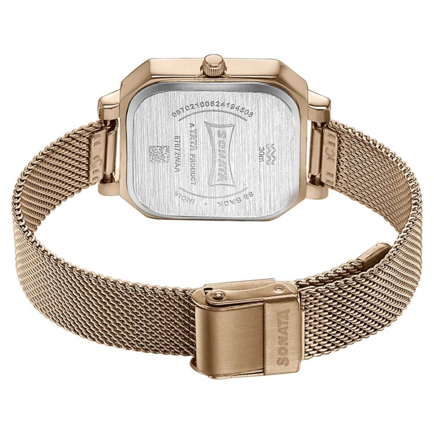 Sonata Modern Edit Quartz Analog Black Dial Rose Gold Stainless Steel Strap Watch For Women