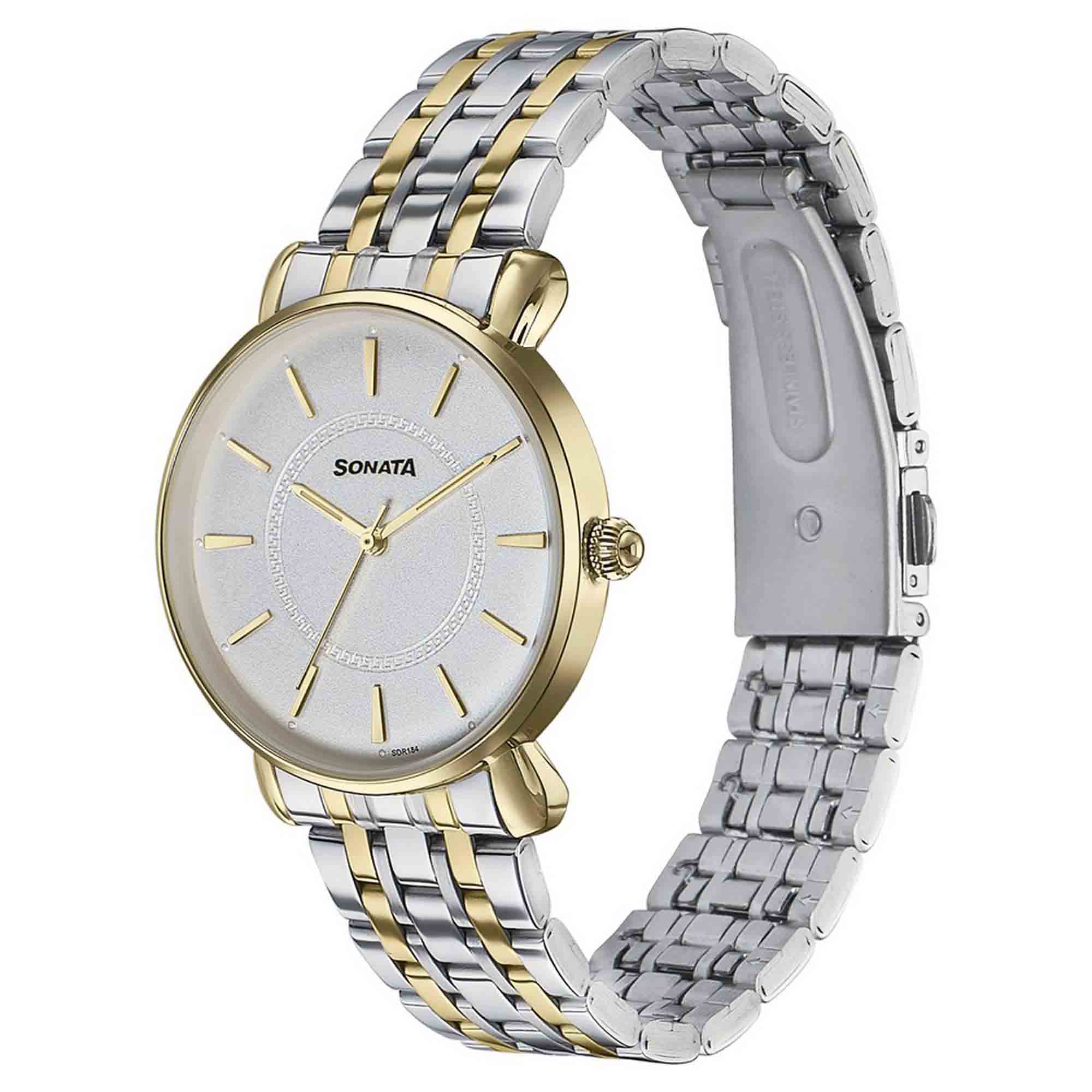 Sonata Wedding Quartz Analog Off White Dial Stainless Steel Strap Watch For Women