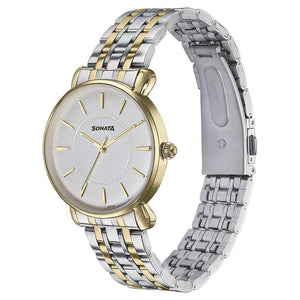 Sonata Wedding Quartz Analog Off White Dial Stainless Steel Strap Watch For Women