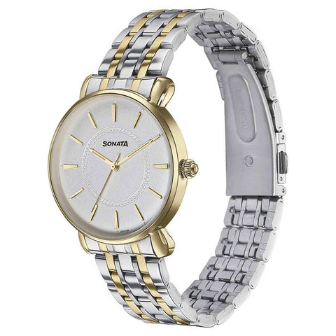 Sonata Wedding Quartz Analog Off White Dial Stainless Steel Strap Watch For Women