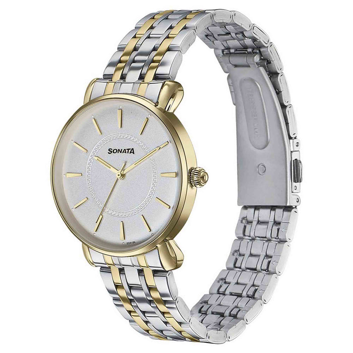 Sonata Wedding Quartz Analog Off White Dial Stainless Steel Strap Watch For Women