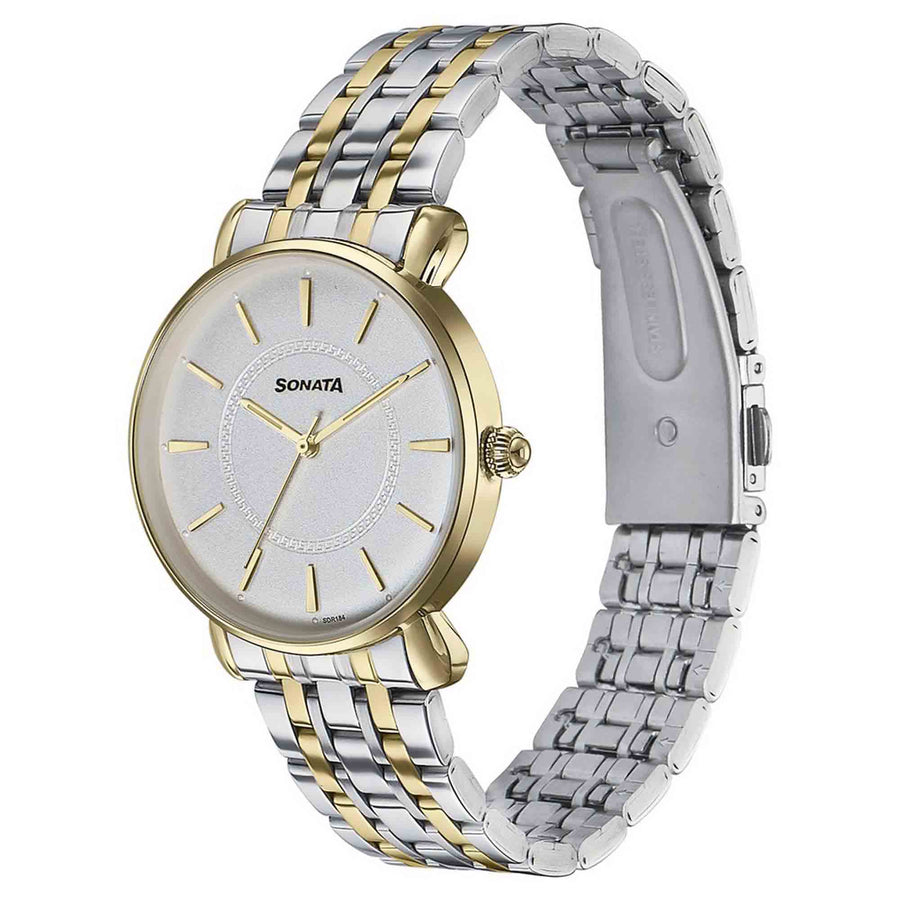Sonata Wedding Quartz Analog Off White Dial Stainless Steel Strap Watch For Women