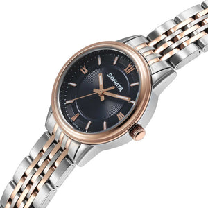 Sonata Fashion Analog Blue Dial Dual Tone Stainless Steel Strap Watch For Women