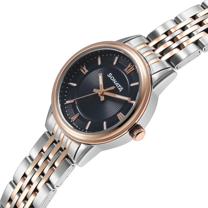 Sonata Fashion Analog Blue Dial Dual Tone Stainless Steel Strap Watch For Women