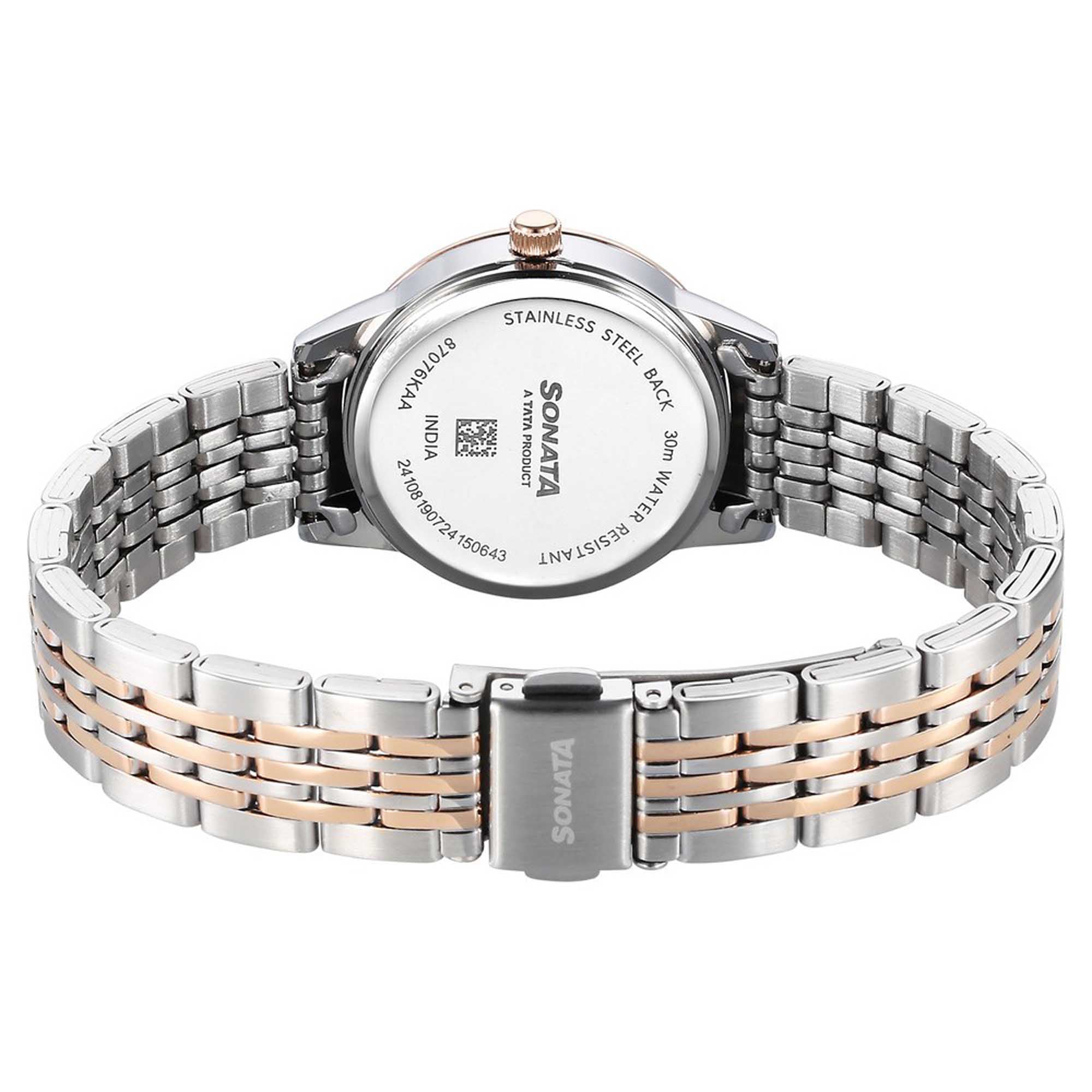 Sonata Fashion Analog Blue Dial Dual Tone Stainless Steel Strap Watch For Women