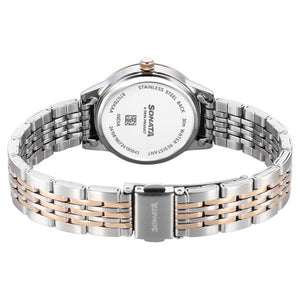 Sonata Fashion Analog Blue Dial Dual Tone Stainless Steel Strap Watch For Women