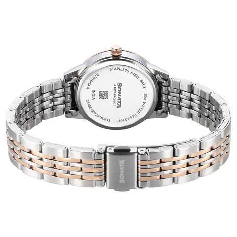 Sonata Fashion Analog Blue Dial Dual Tone Stainless Steel Strap Watch For Women