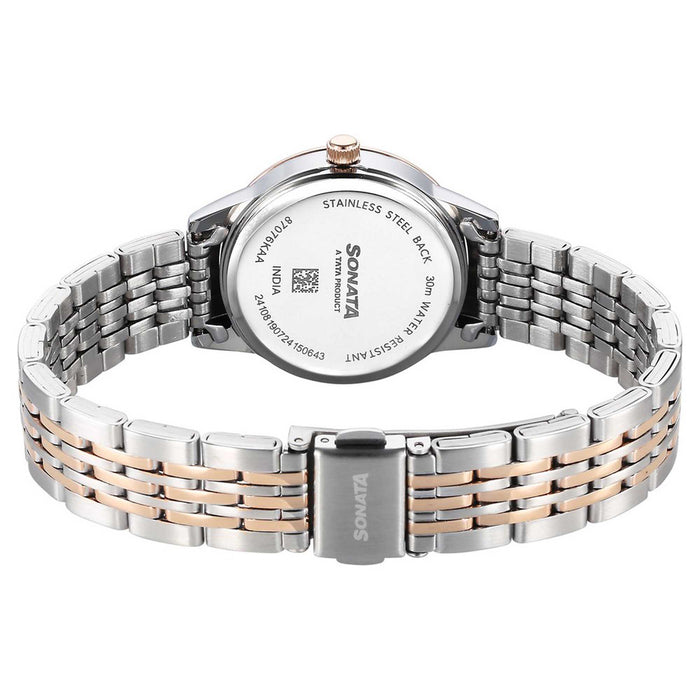 Sonata Fashion Analog Blue Dial Dual Tone Stainless Steel Strap Watch For Women