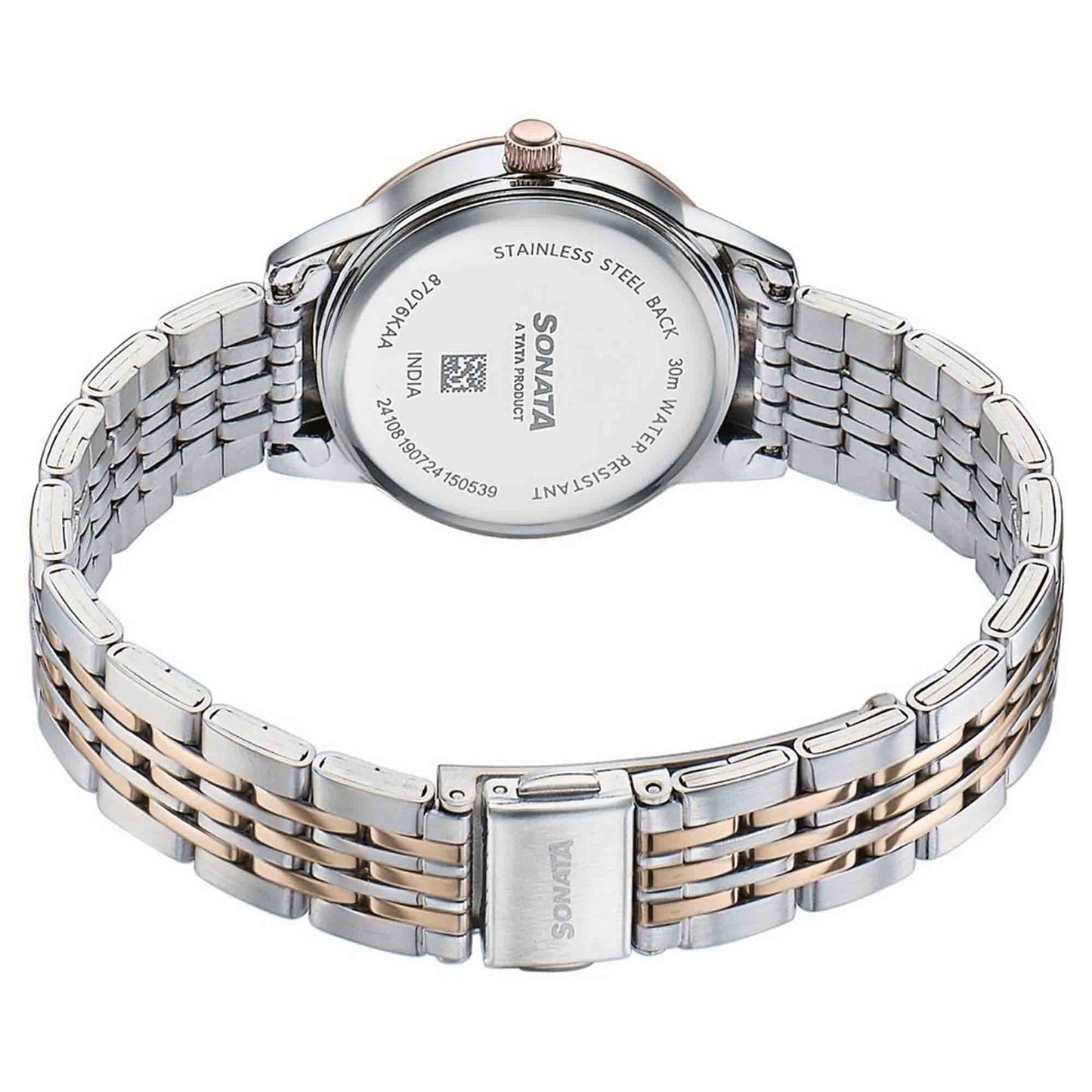 Sonata Fashion Analog Black Dial Dual Tone Stainless Steel Strap Watch For Women