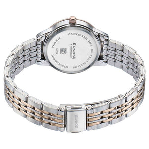 Sonata Fashion Analog Black Dial Dual Tone Stainless Steel Strap Watch For Women
