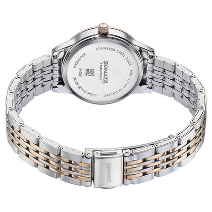 Sonata Fashion Analog Black Dial Dual Tone Stainless Steel Strap Watch For Women