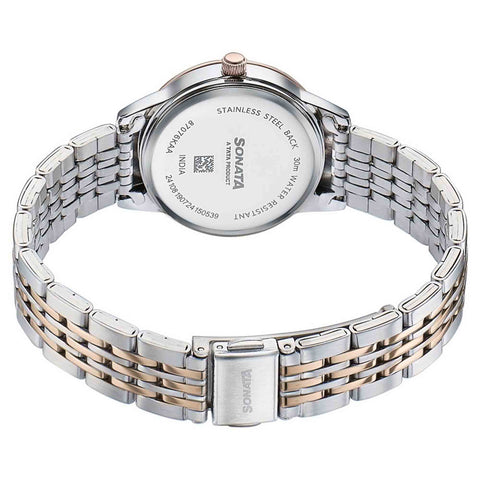 Sonata Fashion Analog Black Dial Dual Tone Stainless Steel Strap Watch For Women