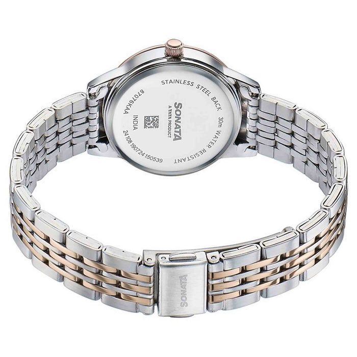Sonata Fashion Analog Black Dial Dual Tone Stainless Steel Strap Watch For Women