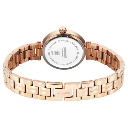 Sonata Fashion Off-White Dial Rose Gold Metal Strap Analog Watch for Women