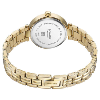 Sonata Fashion Off-White Dial Golden Metal Strap Analog Watch for Women