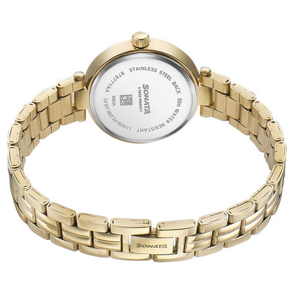 Sonata Fashion Off-White Dial Golden Metal Strap Analog Watch for Women
