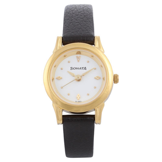Sonata Quartz Analog White Dial Leather Strap Watch for Women