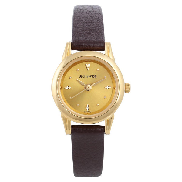 Sonata Gold Dial Leather Strap Analog Watch for Women