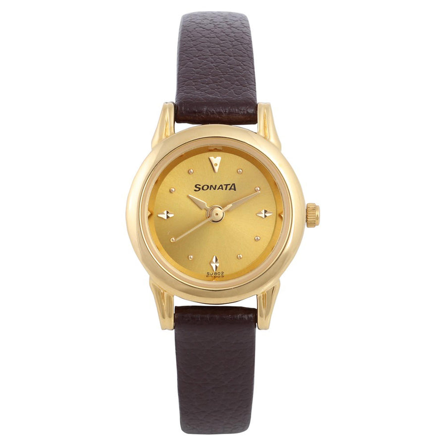 Sonata Gold Dial Leather Strap Analog Watch for Women