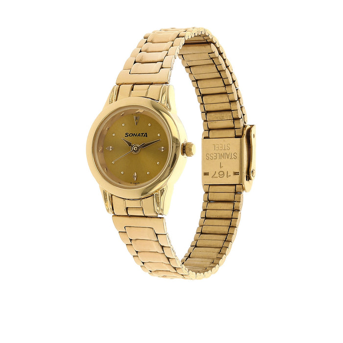 Sonata Quartz Analog Champagne Dial Stainless Steel Strap Watch for Women