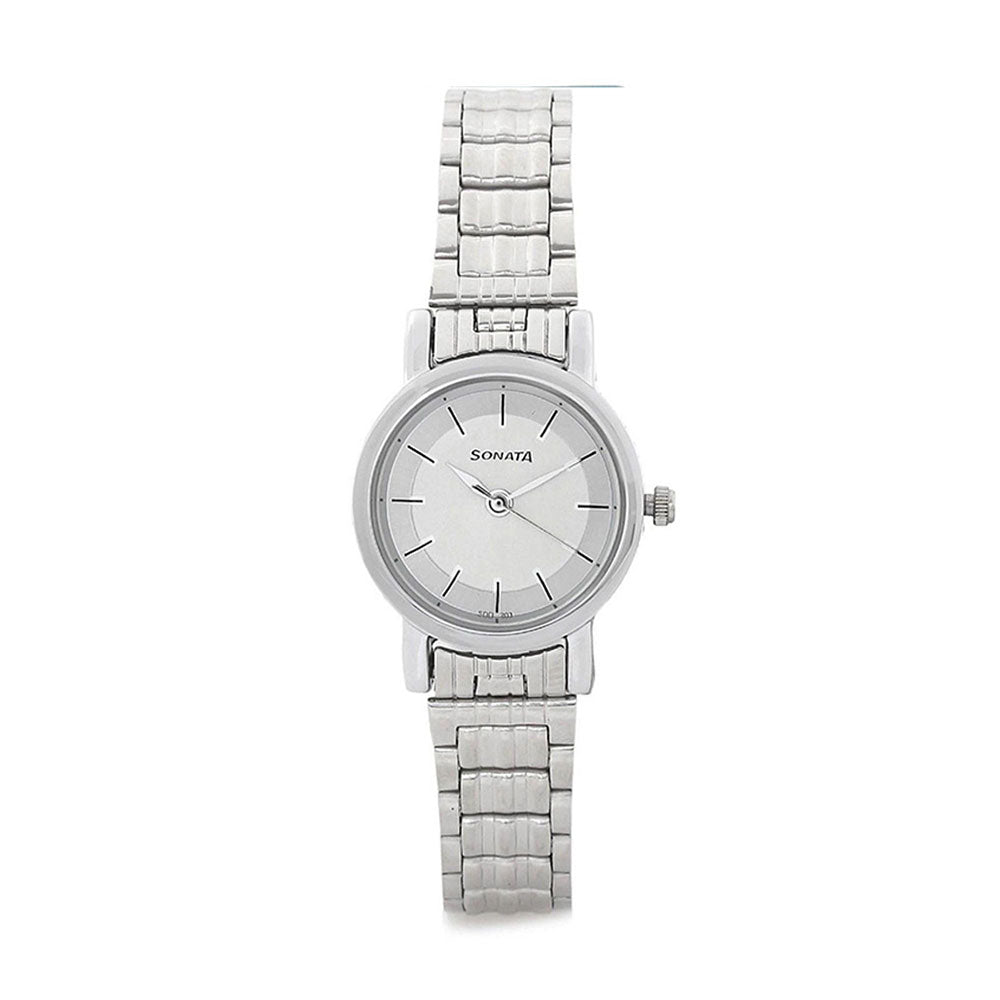 Sonata Quartz Analog White Dial Silver Stainless Steel Strap Watch For Women