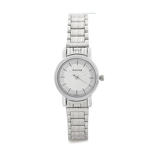 Sonata Quartz Analog White Dial Silver Stainless Steel Strap Watch For Women