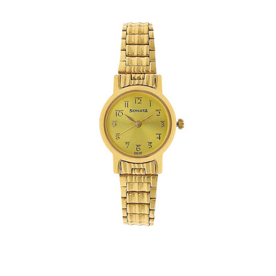 Sonata Quartz Analog Champagne Dial Stainless Steel Strap Watch for Women